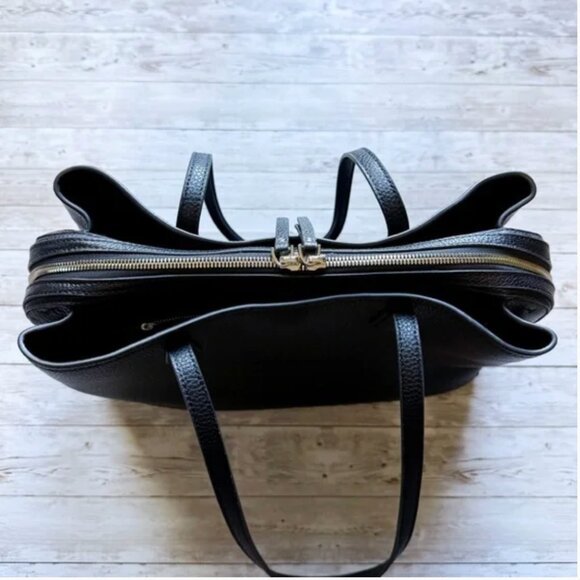 QUINCE Italian Leather Triple Compartment Work Tote Black shoulder bag satchel - Picture 2 of 16